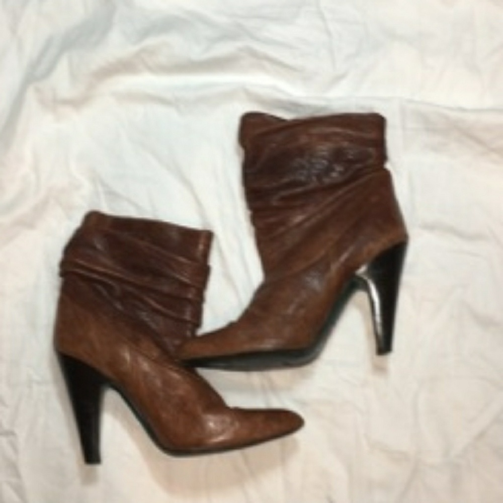BCBG MaxAzria Distressed Leather Brown Booties